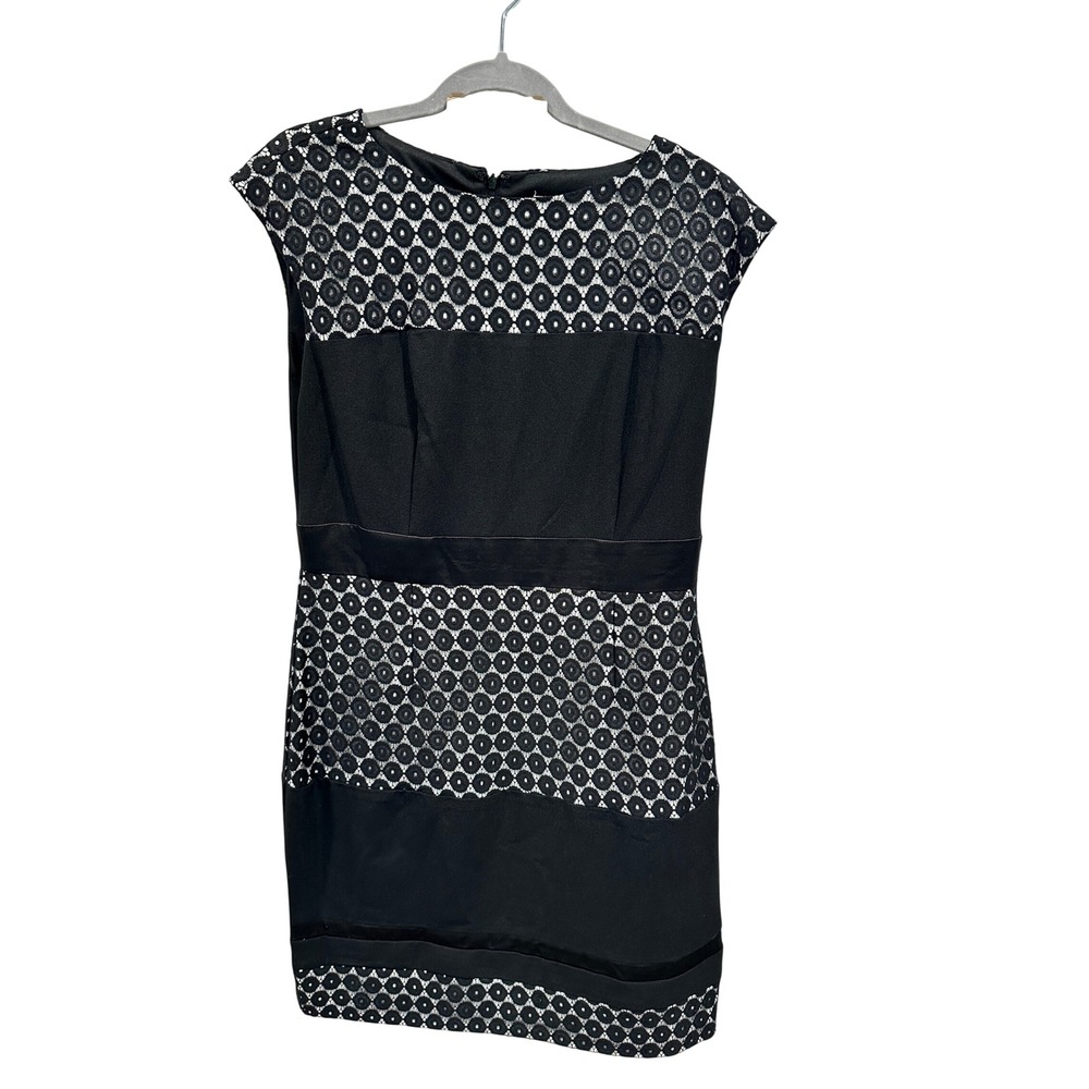 Studio One New York Womens Black White Lace Sheath Dress Size 12 Sleeveless